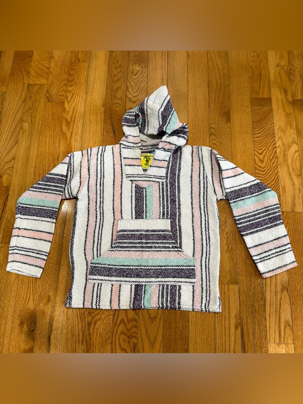 Baja East Striped Crewneck Hoodie in White, Pink, Mint, Black